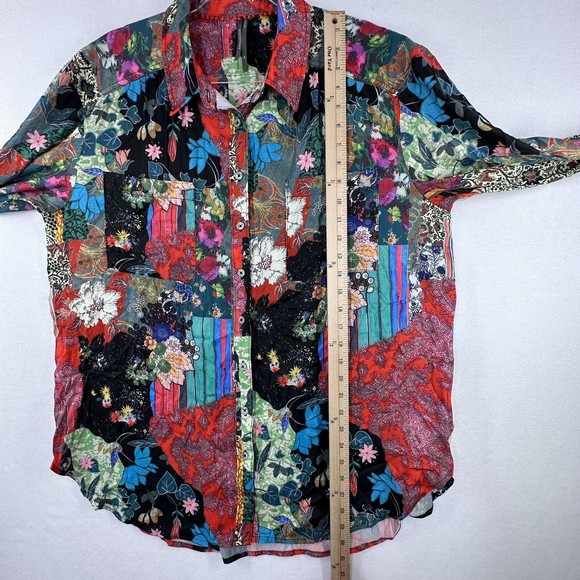 ANTHROPOLOGIE Patchwork Button Up Blouse Sz XL Paisley Floral - Picture 9 of 14